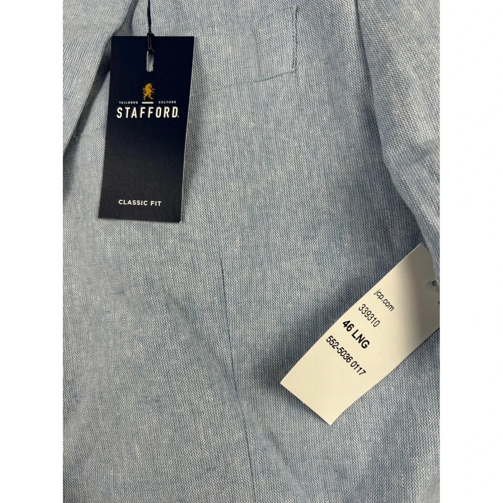 Stafford Mens Classic Fit Linen Blend Sport Coat Light Blue 46 Long 339310